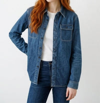 AE77 Classic Button Down in denim - women's long sleeve top