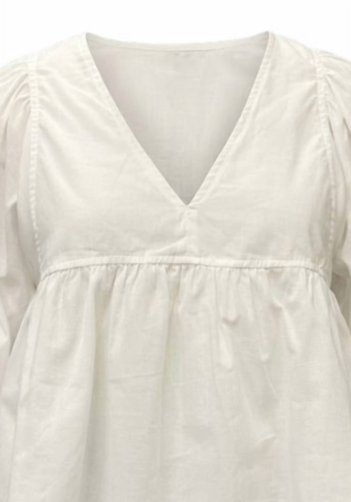 P.CILL Women's Cotton V-neck Blouse in white - women's blouse - detail view