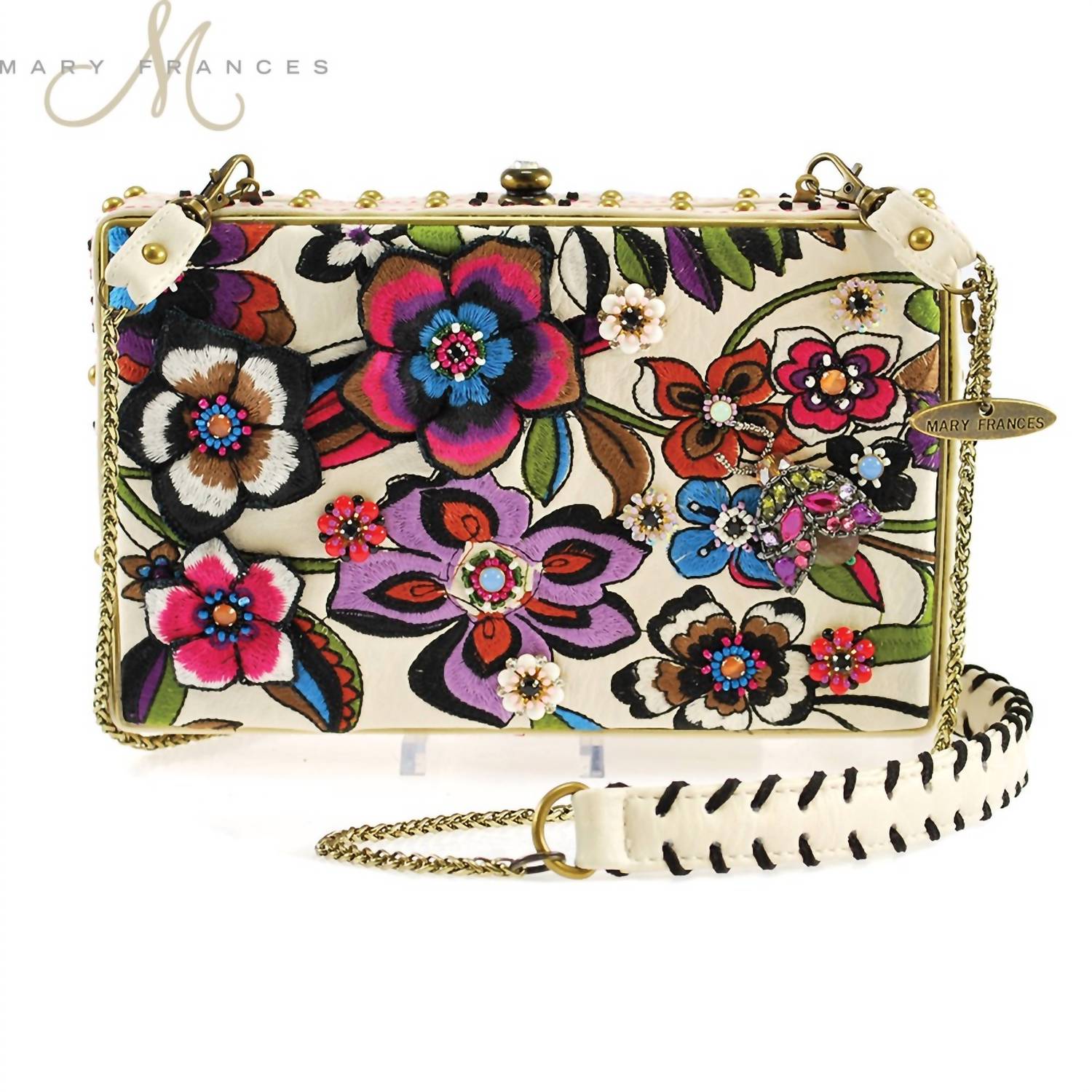 Mary Frances - Blossoms White Floral Clutch Shoulder Bag