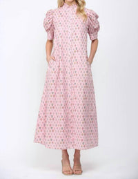 Fate - Ruffled Mock Neck Button Down Maxi Dress