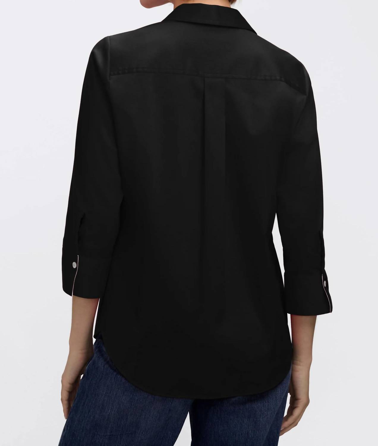 Foxcroft - Charlie White Trim 3/4 Sleeve Shirt