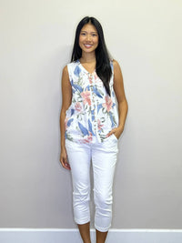 Papillon - Tropical Printed Crinkle Sleeveless Blouse
