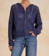 Elan - Women's Collette Crochet Zip Hoodie Sweater