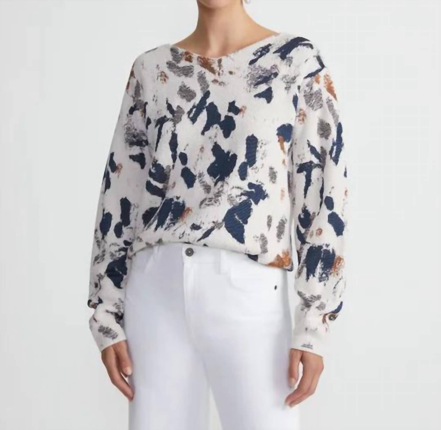 Lafayette 148 - Iridescent Paint Splatter Jacquard V-neck Sweater
