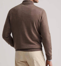 PETER MILLAR Autumn Crest Quarter Zip Sweater in poplar brown - men's sweater - detail view