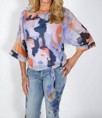 Frank Lyman Polina Printed Blouse With Side Tie in purple multi - women's blouse