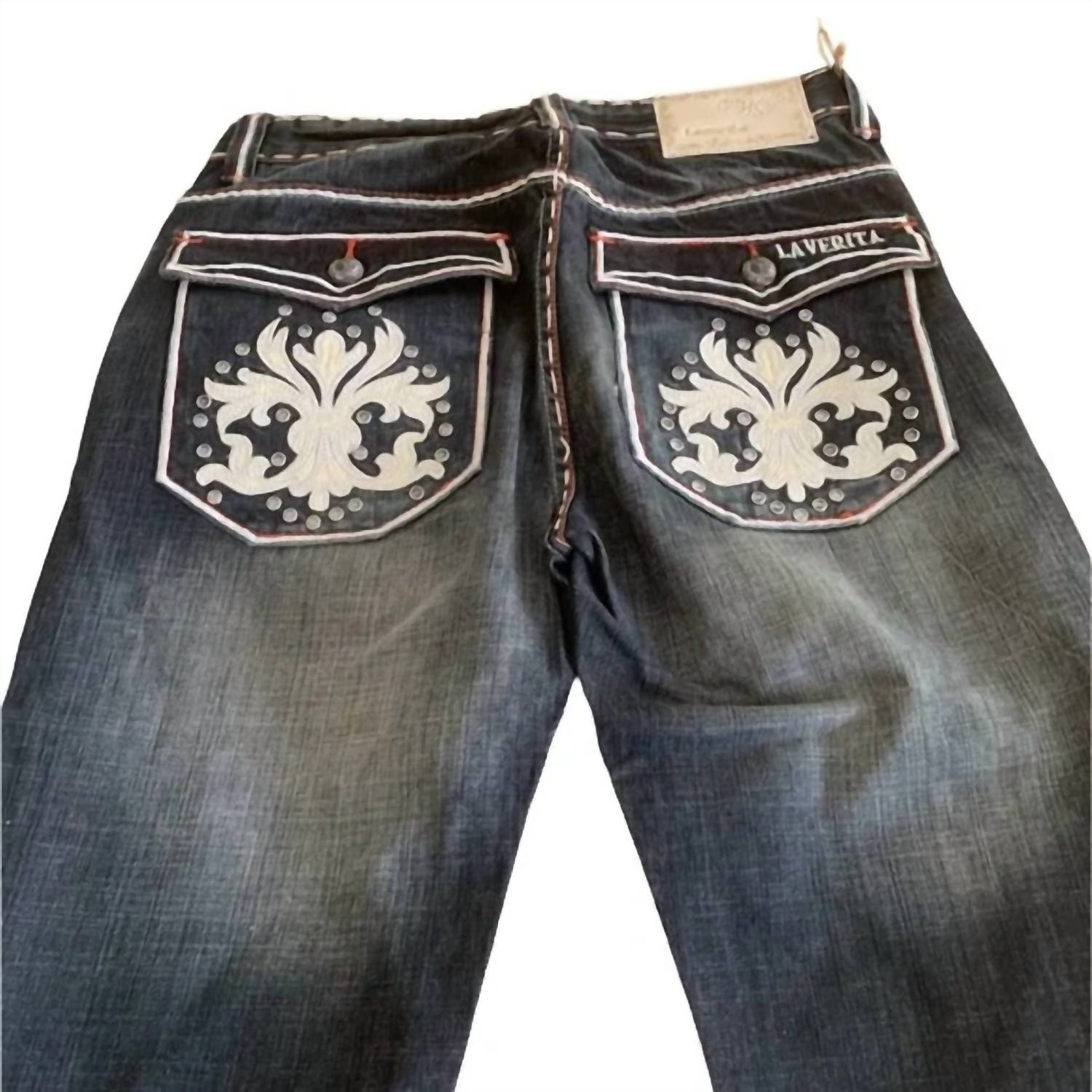 Laverita - Men's Straight Leg Jeans With Skater Embroidered