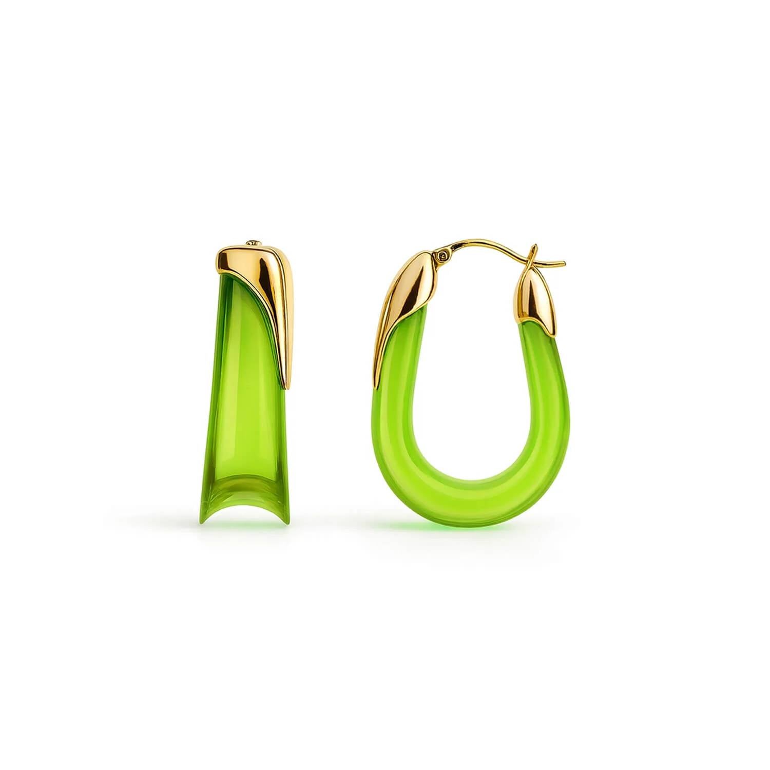 Gold & Honey - Women's Sculpted U Lucite Birthstone Hoop Earrings