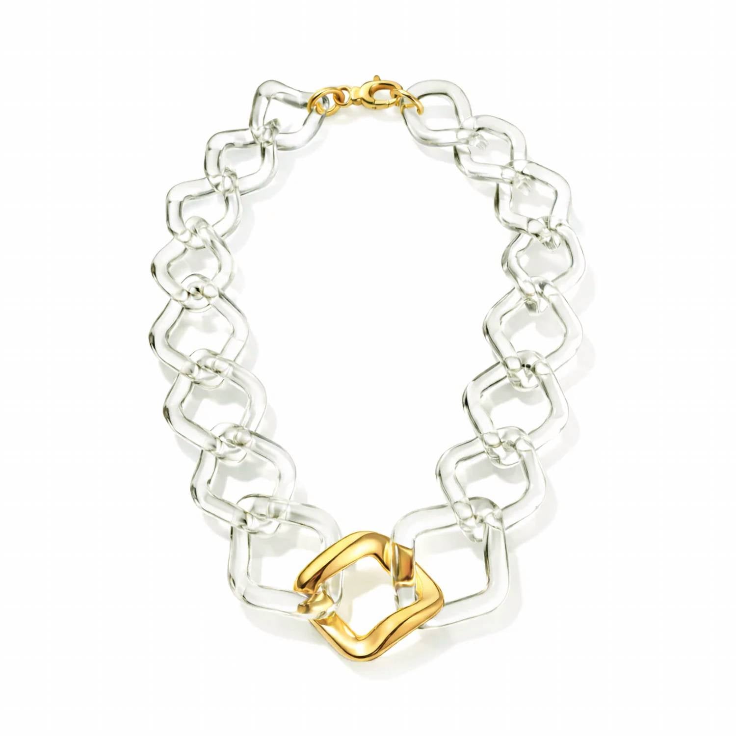 Gold & Honey - Women's Oversized Twisted Link Lucite Necklace
