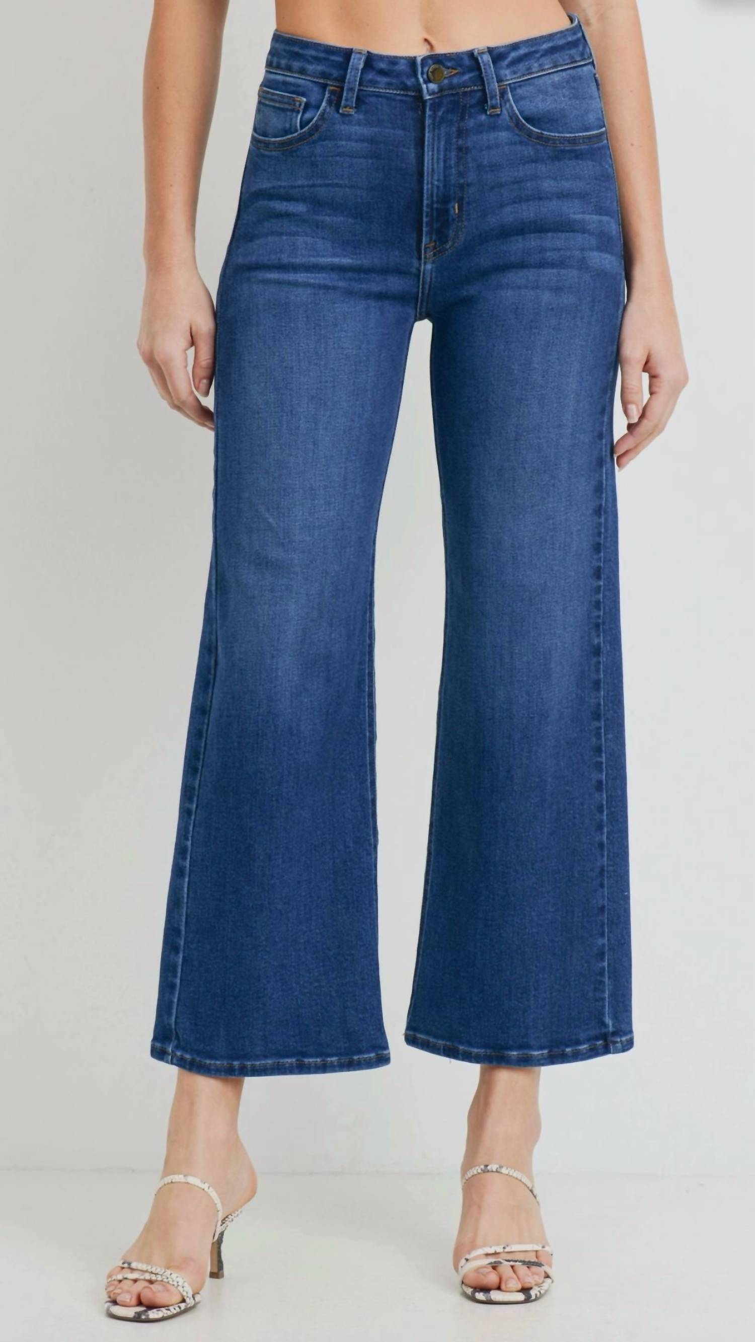 JUST BLACK DENIM High Rise Slim Cropped Wide Leg Jeans in dark wash - women's jeans - view 4