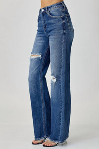 RISEN High Rise Ripped Wide Leg Jeans in blue - women's jeans - alternate view