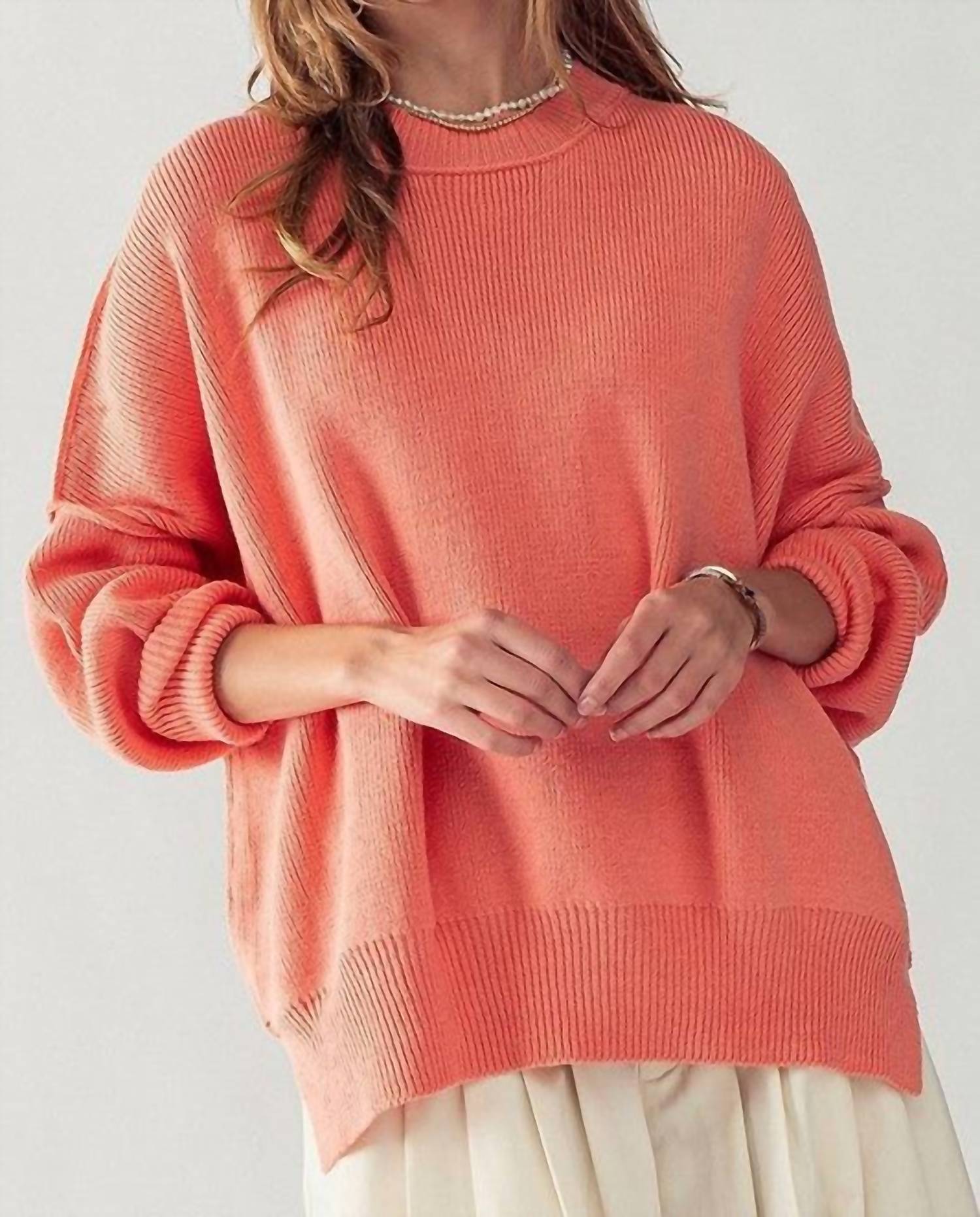 Urban Daizy - Side Slit Crew Neck Cozy Sweater