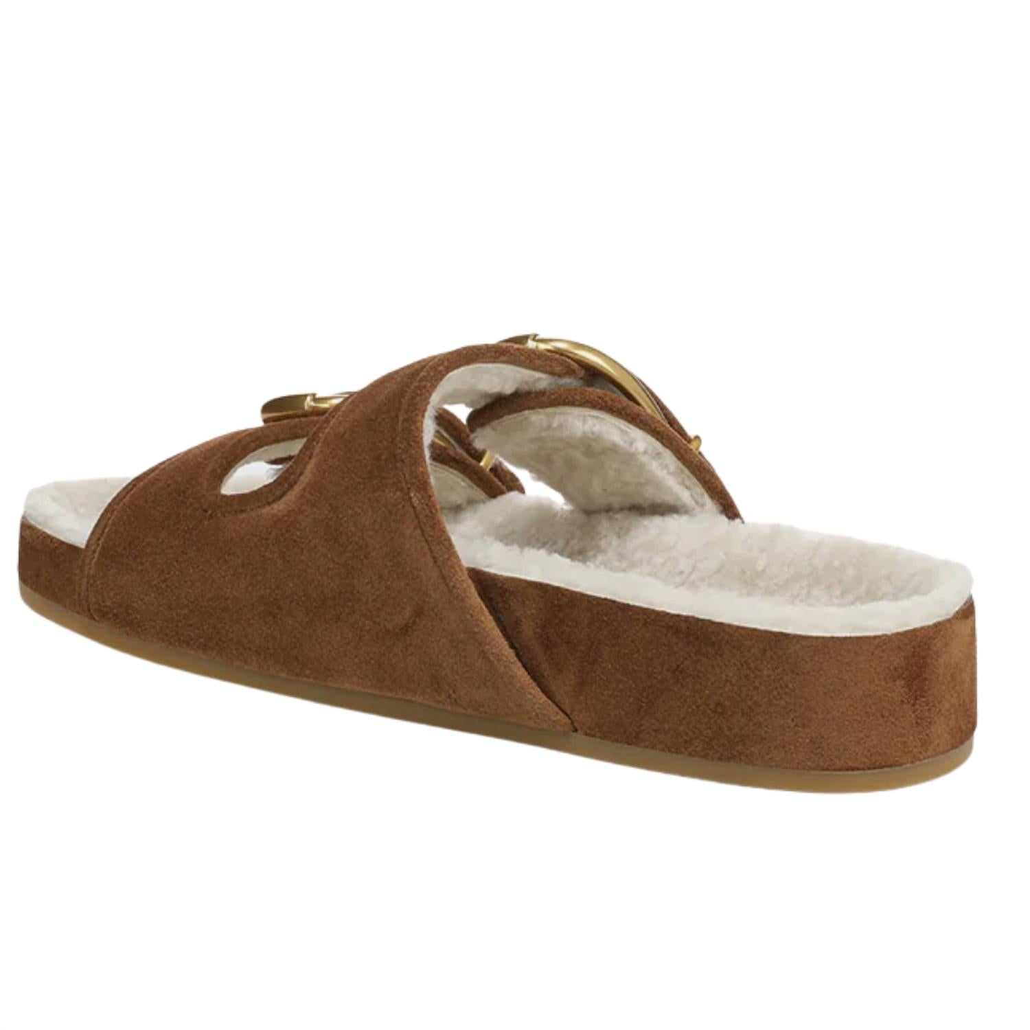 Veronica Beard Prue Shearling Buckle Sandal in hazelwood - women's sandal - view 4