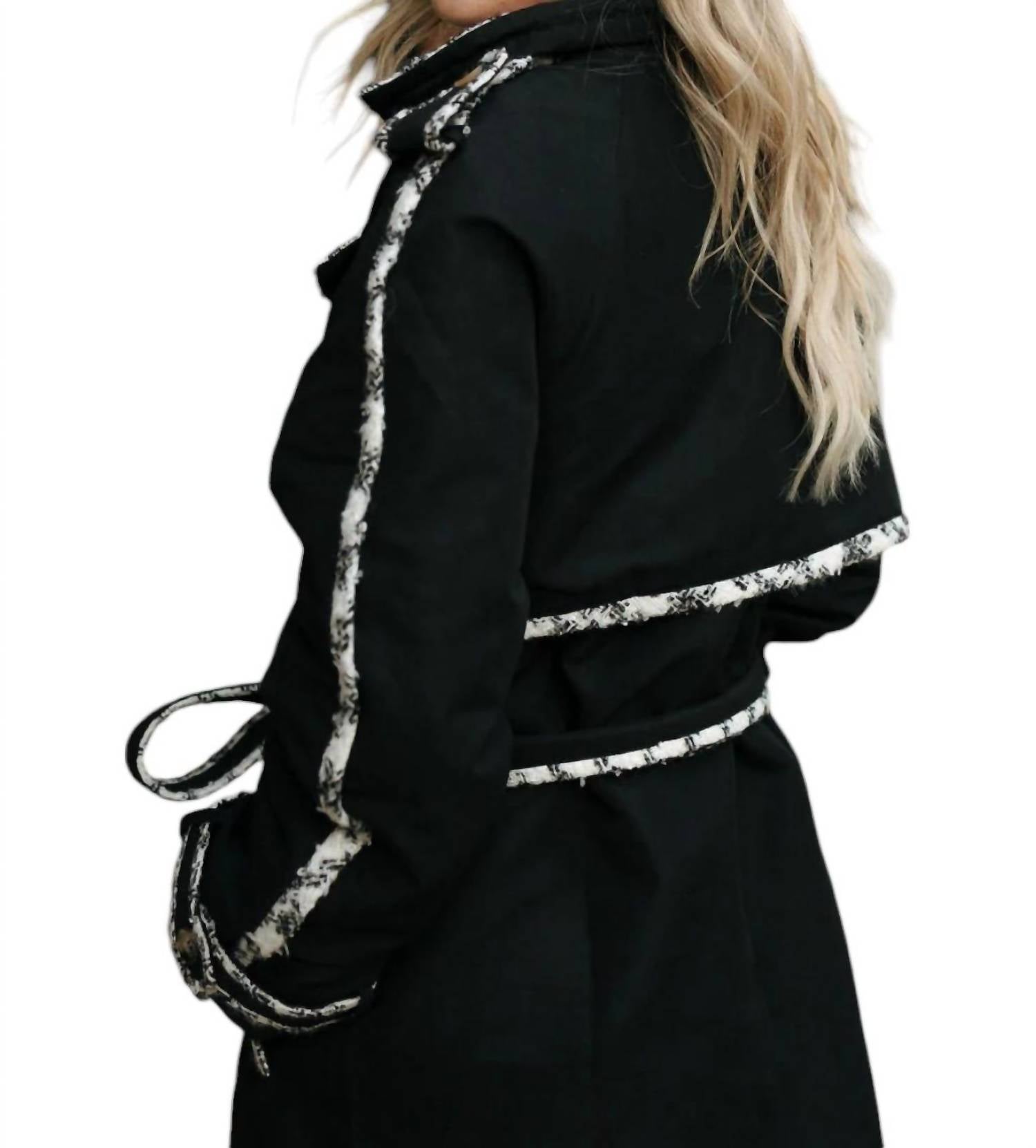 Mable - Tweed Trim Trench Coat Jacket