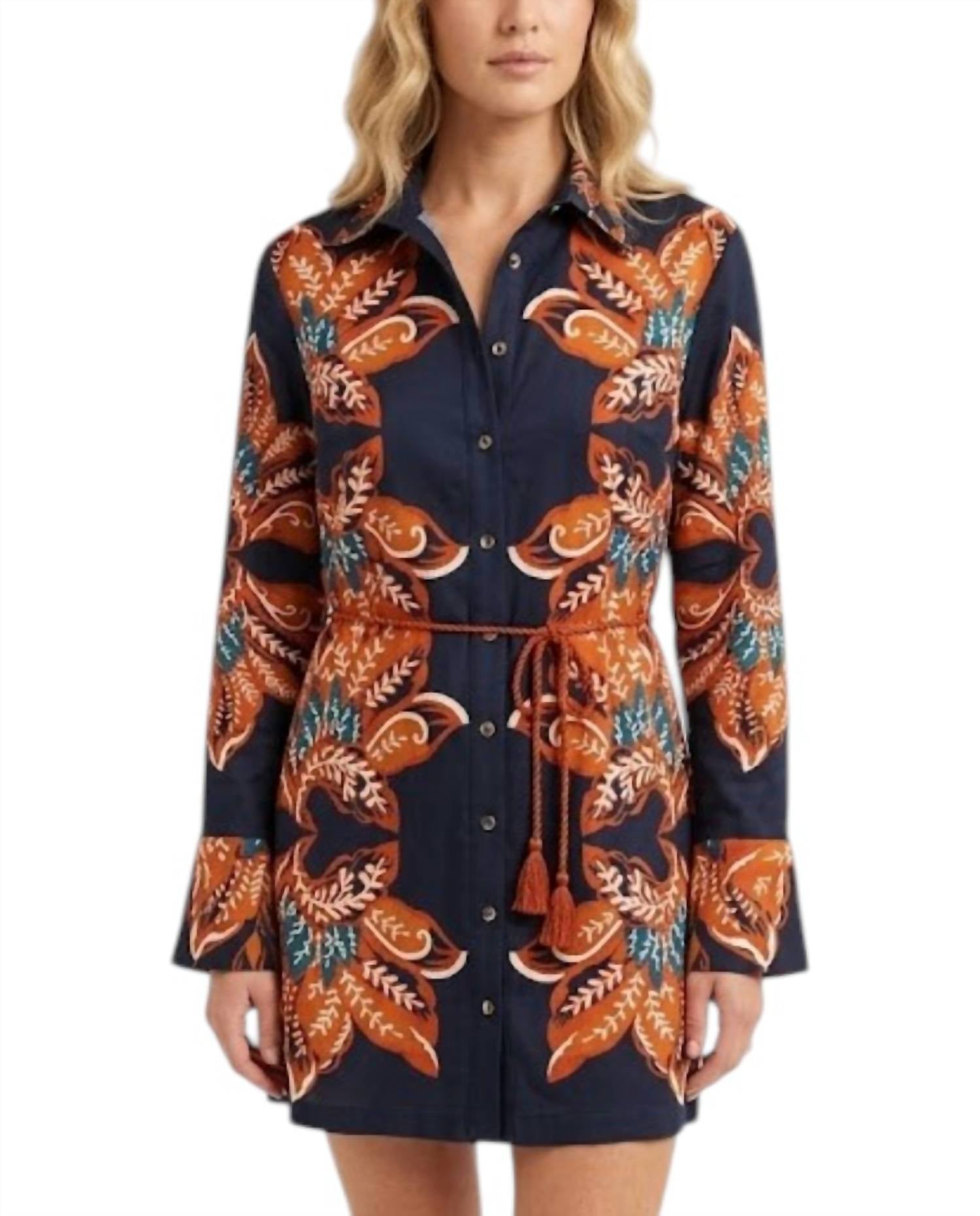 Anna Cate Avery Button-down Mini Dress in navy blue - women's dress - detail view