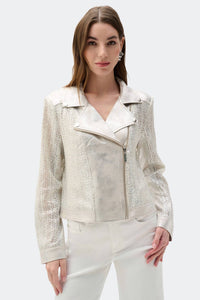 Joseph Ribkoff - Faux Suede Foiled Knit Moto Jacket