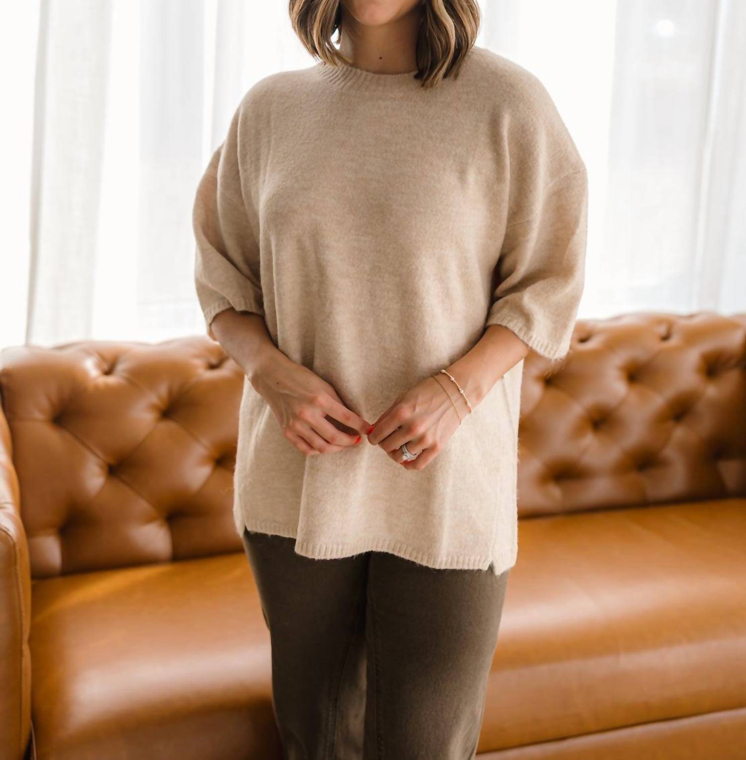 Free People Margot Sweater Tee in pearl melange 1 - women's t-shirt
