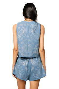 QUEEN OF SPARKLES Sequin Paisley Print Tie Tank in denim - women's tank top - alternate view