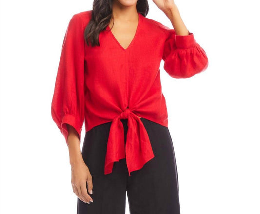 Karen Kane - Blouson Sleeve Linen Tie-Front Top