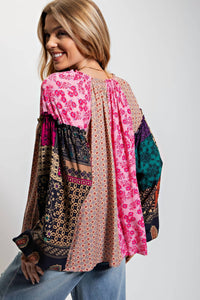Easel - Women's Mix Print Loose Top