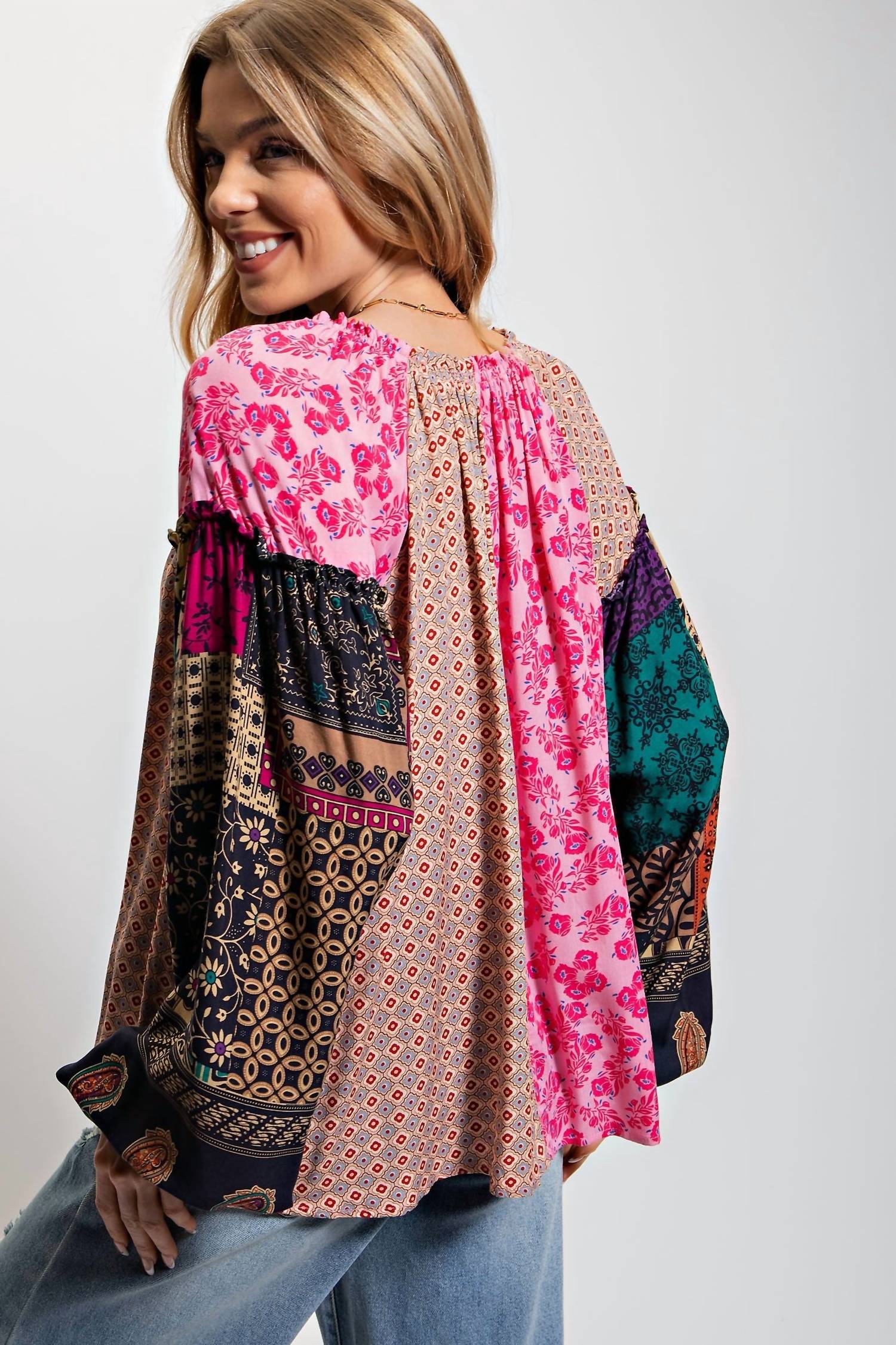 Easel - Women's Mix Print Loose Top
