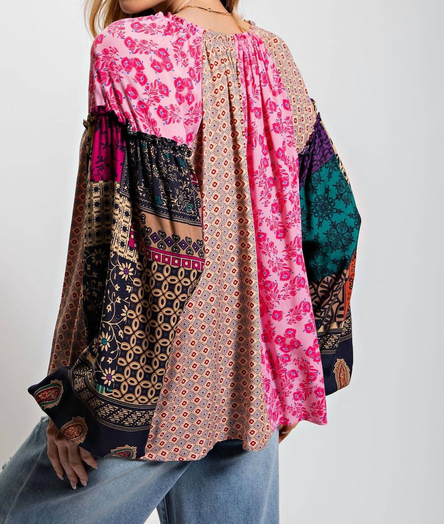 Easel - Women's Mix Print Loose Top