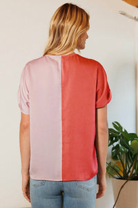 Oddi - V- Neck Color Block Satin Blouse