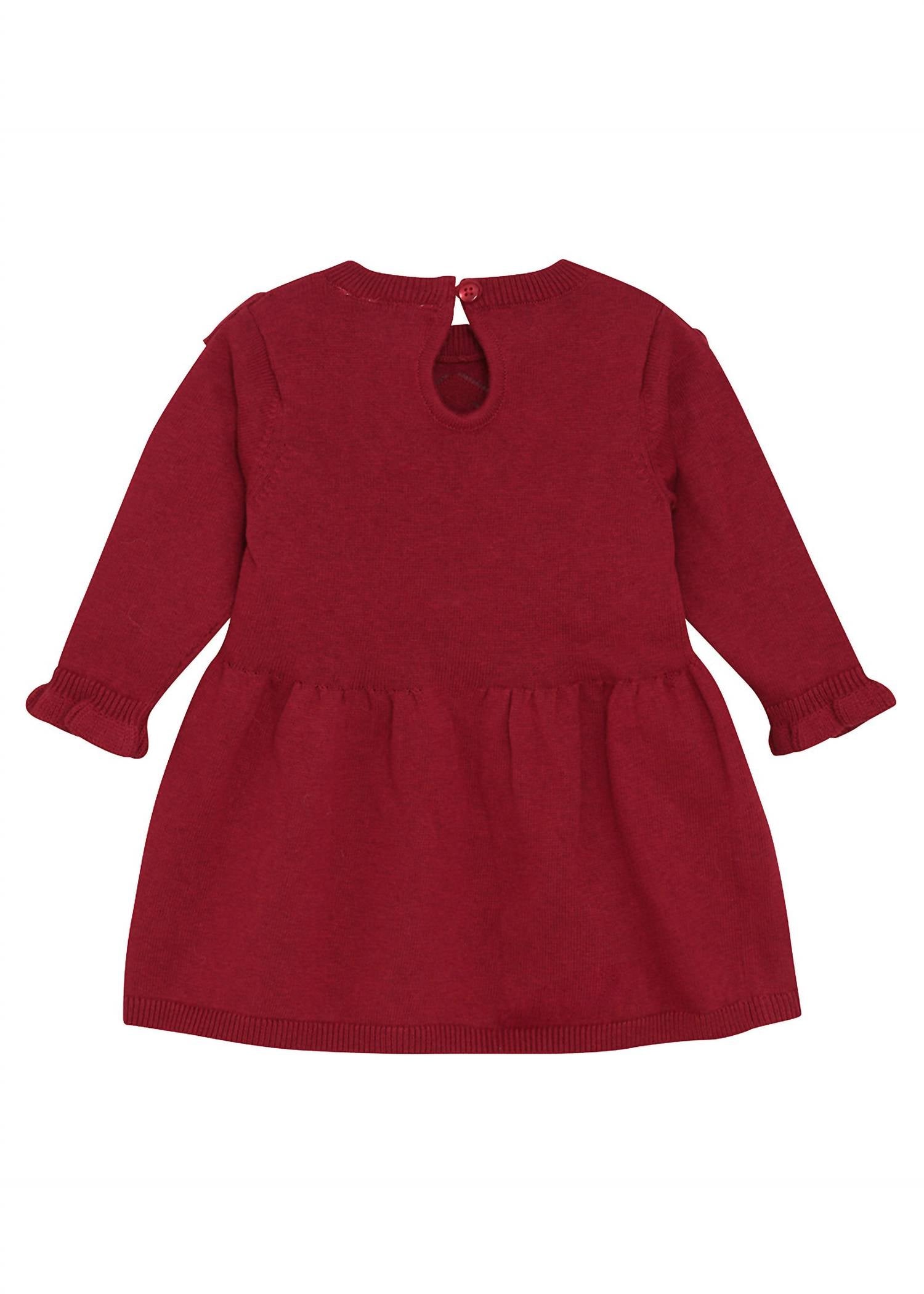 Minymo Kid's Kate Long-sleeved Dress in crimson - kids' dress - detail view