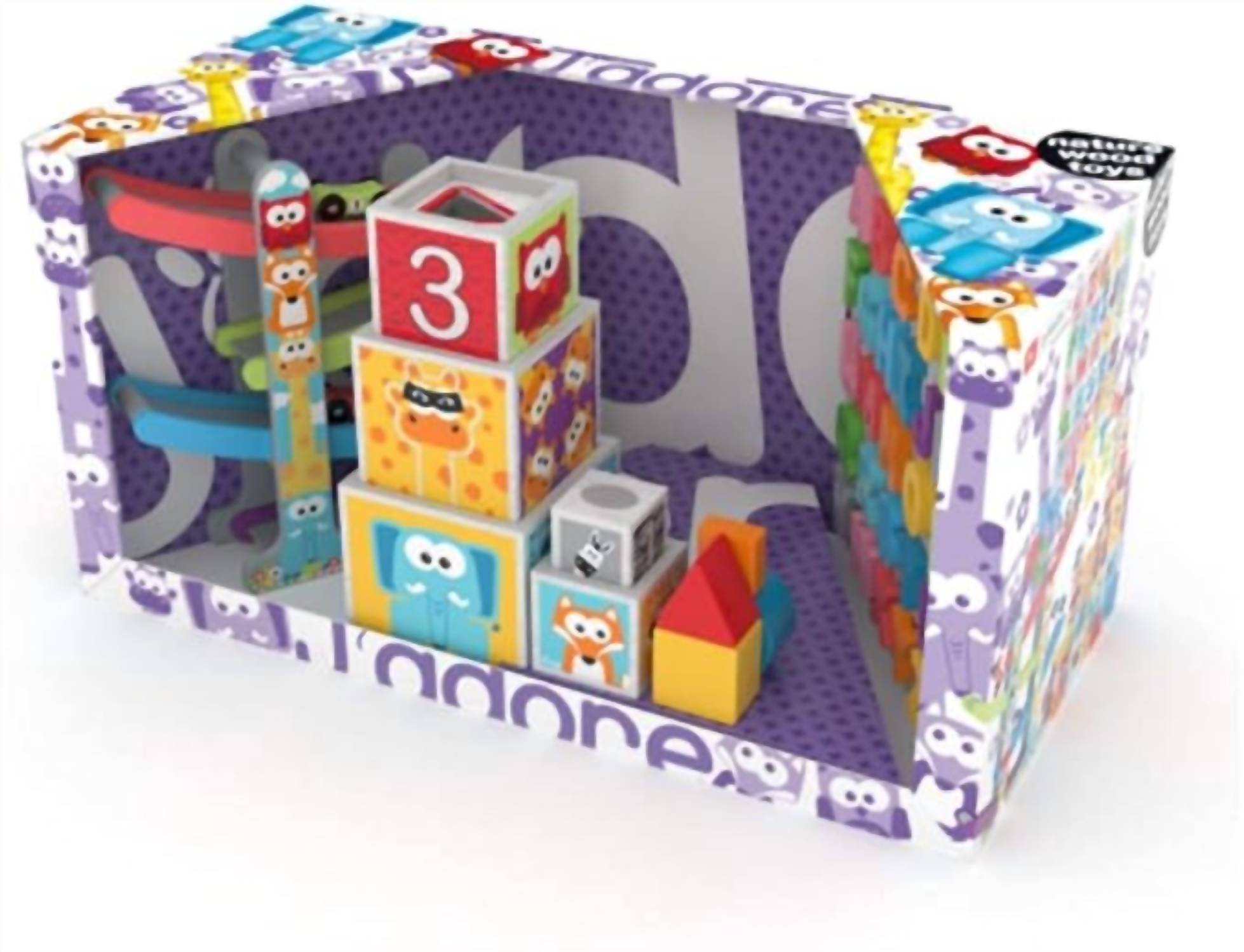 J'Adore - Race Track, Animal & Number Nesting Blocks, ABC Puzzle Set