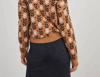 Lily Clothing - Floral Jacquard Crew Neck Long-sleeved Sweater