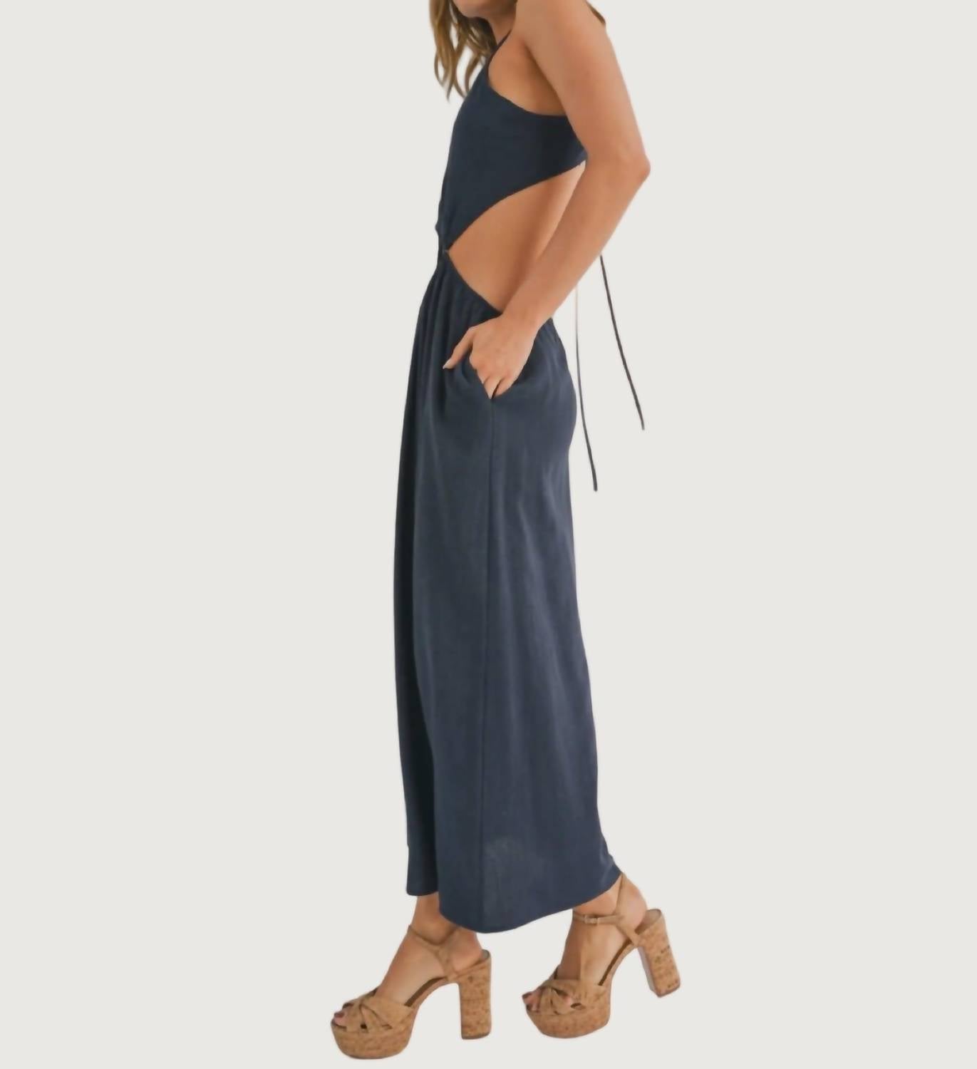 SAGE THE LABEL Cove Tie Dress in navy - women's dress - detail view
