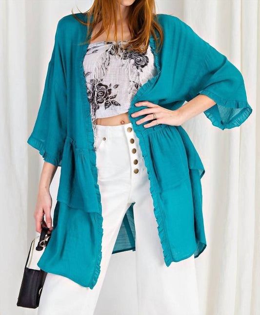 Easel - Light Semi Sheer Ruffle Cardigan