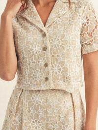 Surelymine - Maribel Floral Lace Button-Up Top & Shorts Set