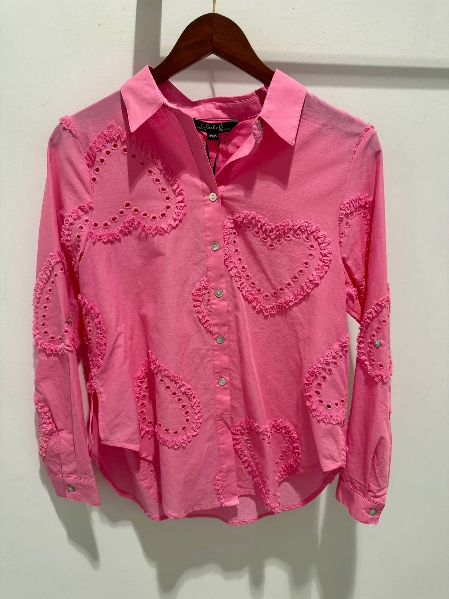 Charlie B - Textured Heart Button Down Shirt