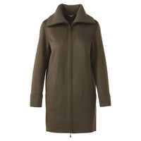 Kinross Knit Trim Zip Mock Coat in loden - women's jacket - detail view