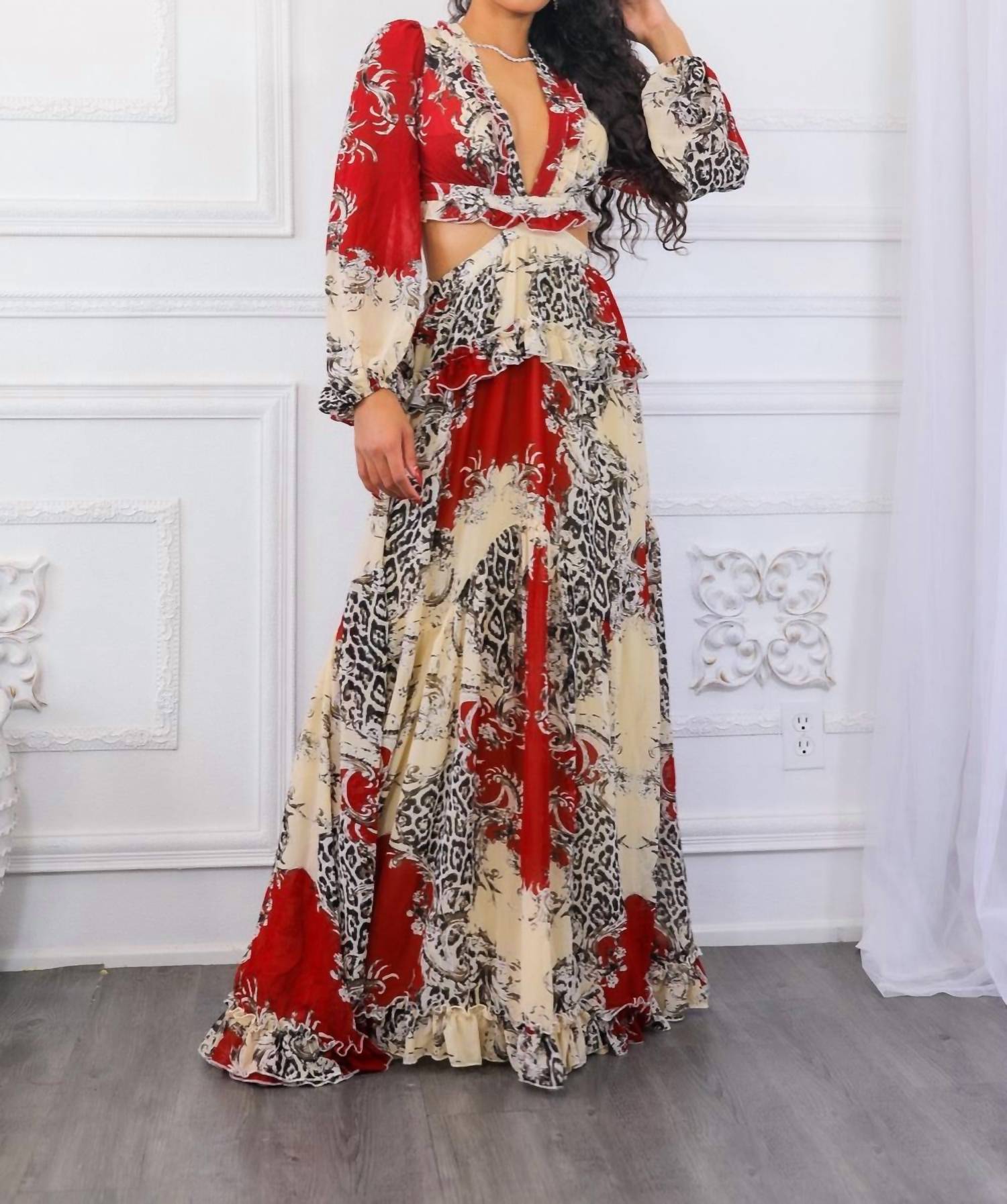 Surelymine - Fantasy Ruffles Cut Out Laced Back Maxi Dress
