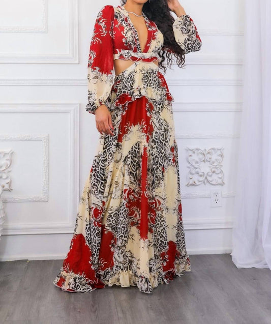 Surelymine - Fantasy Ruffles Cut Out Laced Back Maxi Dress