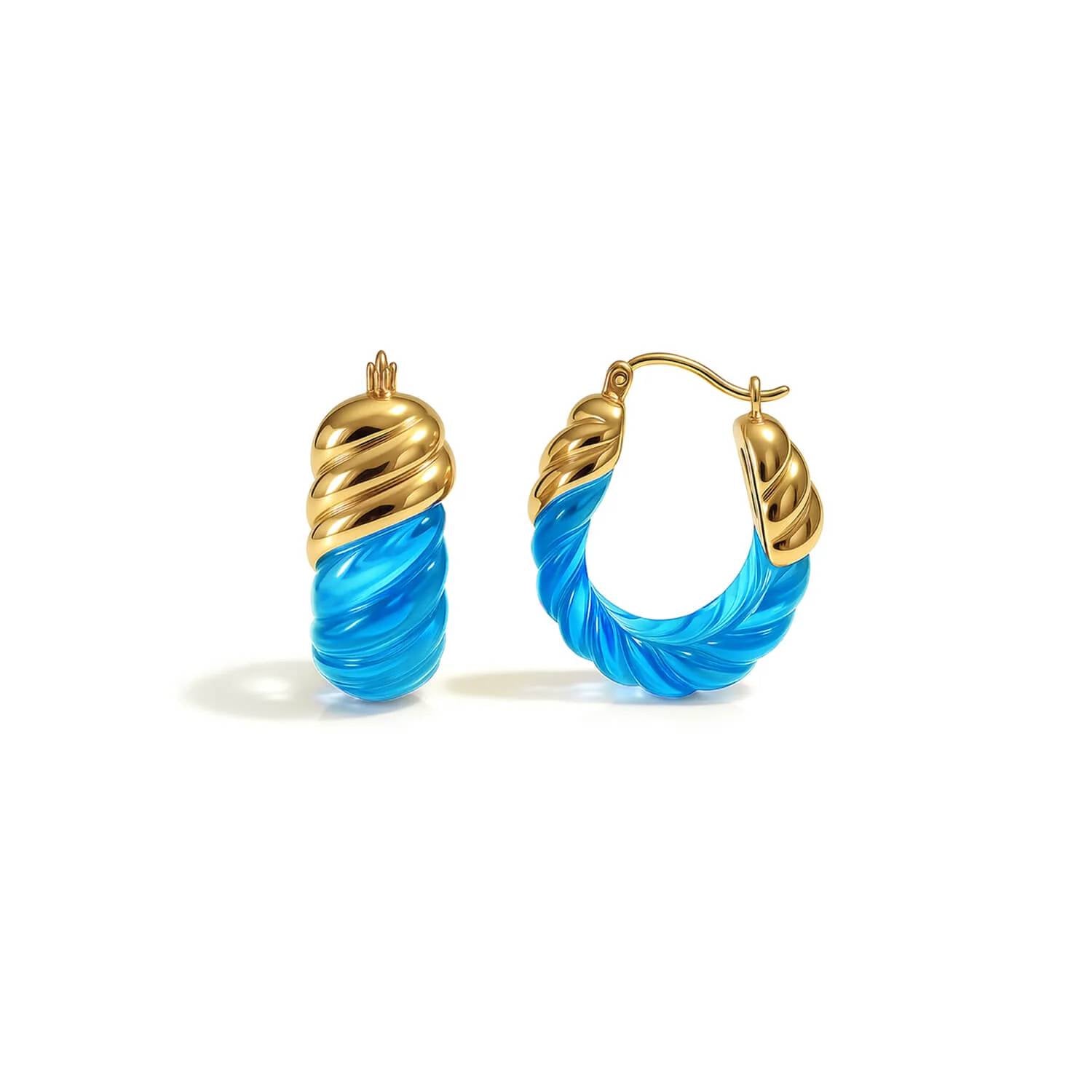 Gold & Honey - Women's Rope Shrimp Lucite Birthstone Hoop Earrings