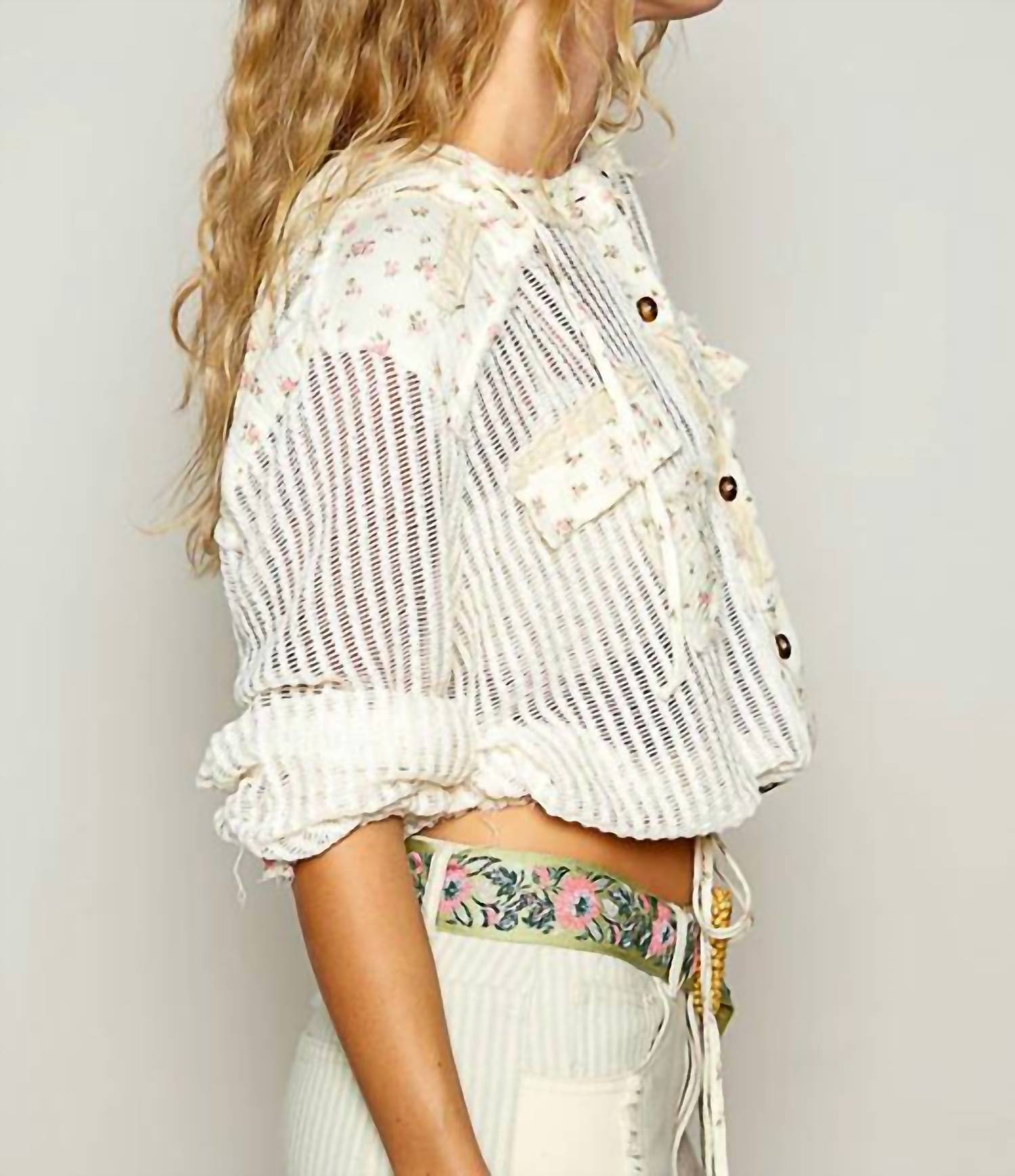 Pol - Floral Print Trim Crochet Jacket
