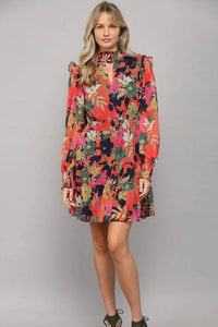 Fate - Floral Print Front Keyhole Tiered Mini Dress