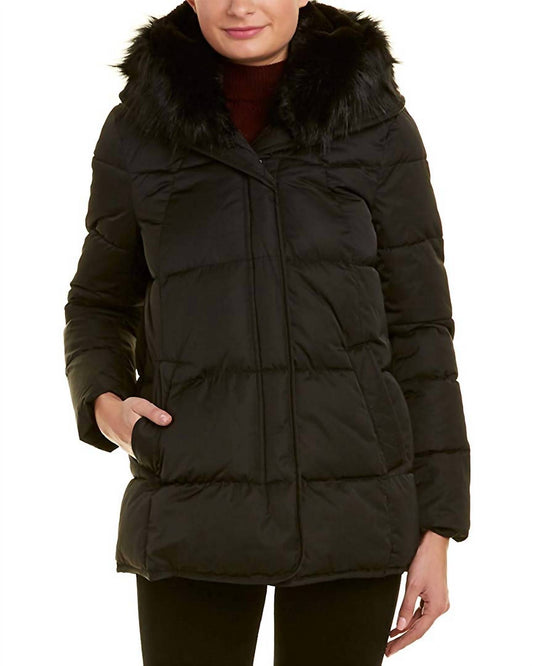 MORGAN FAUX-FUR TRIM PUFFER SHORT COAT