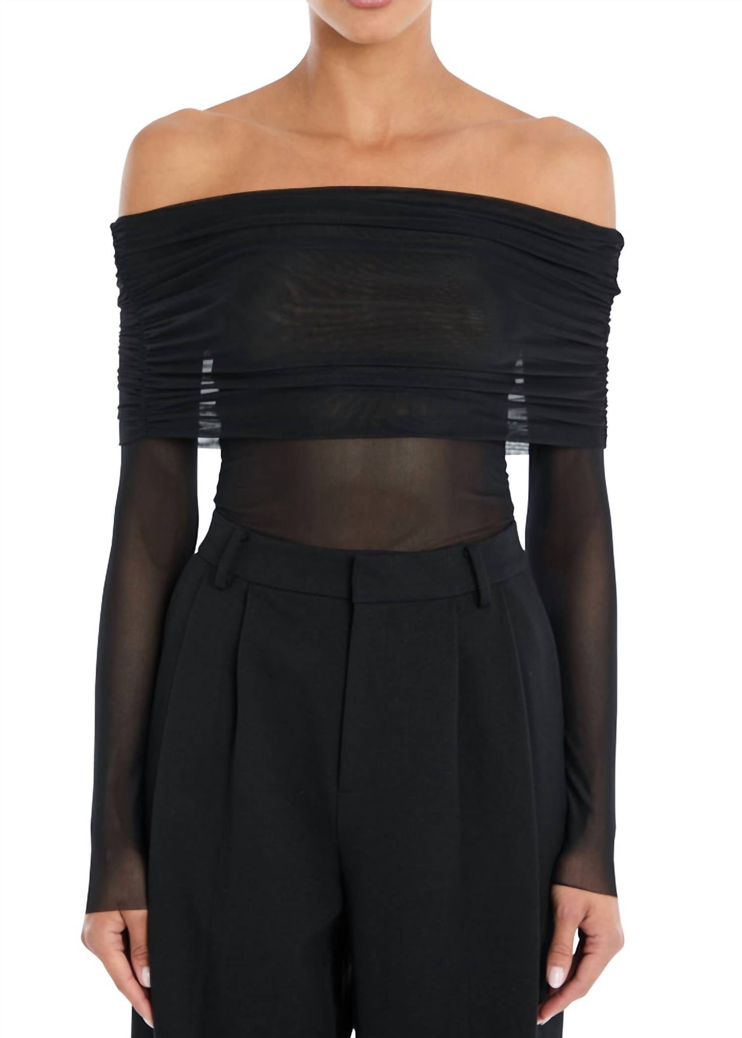 SER.O.YA Rosa Off-the-shoulder Sheer Top in black - women's blouse - view 4