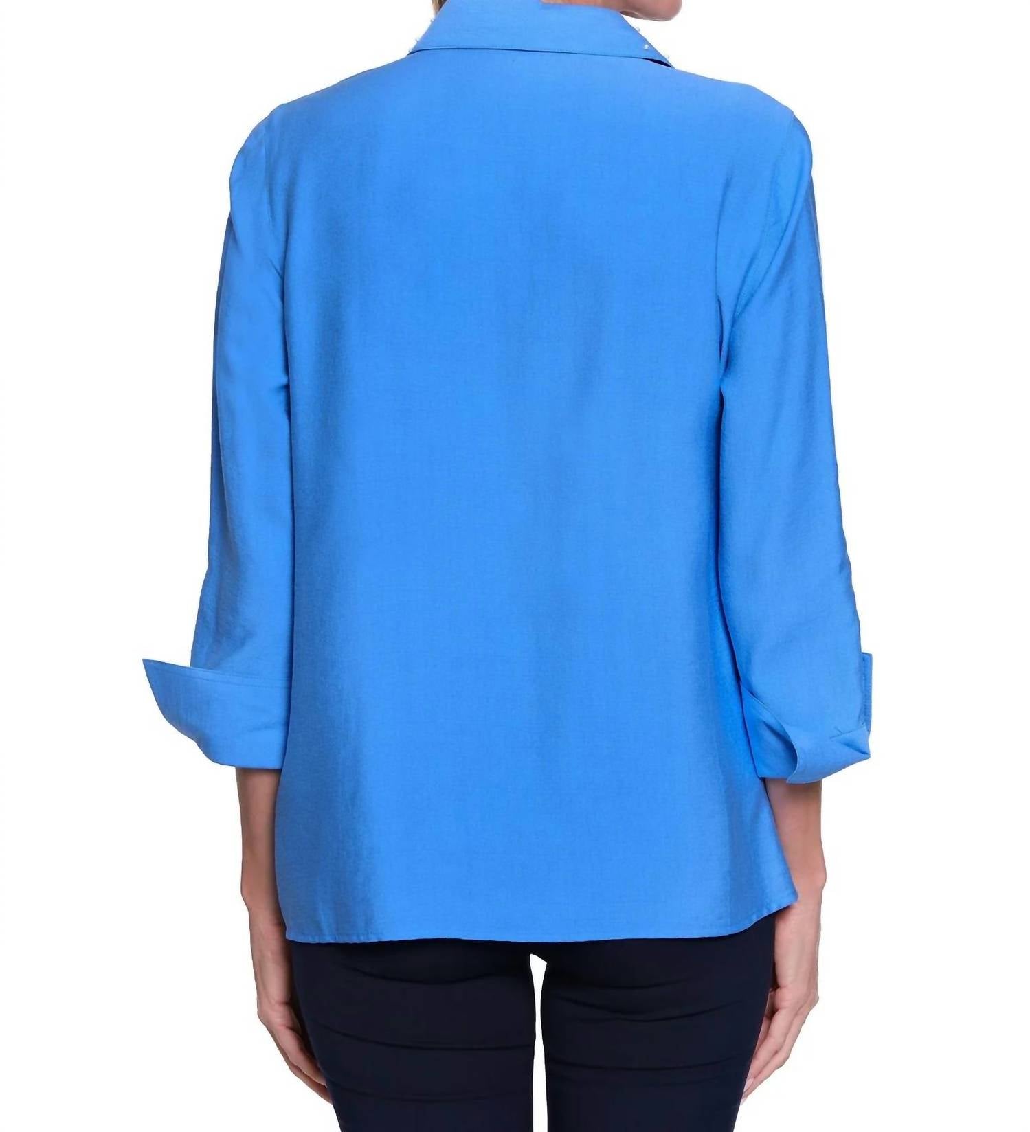 Multiples - Pearl Rivet Button Front Woven Shirt