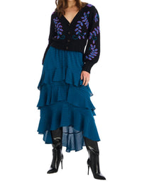 ALLISON NEW YORK ELLA MIDI SKIRT in deep teal - women's skirt