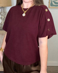 SEE AND BE SEEN Short Sleeve Sweater in burgundy - women's sweater - detail view