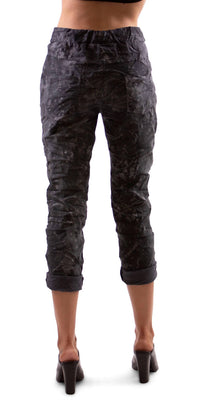 Gigi Moda - Brillare Silver Glitter Splashed Paint Tie Waist Cropped Pants