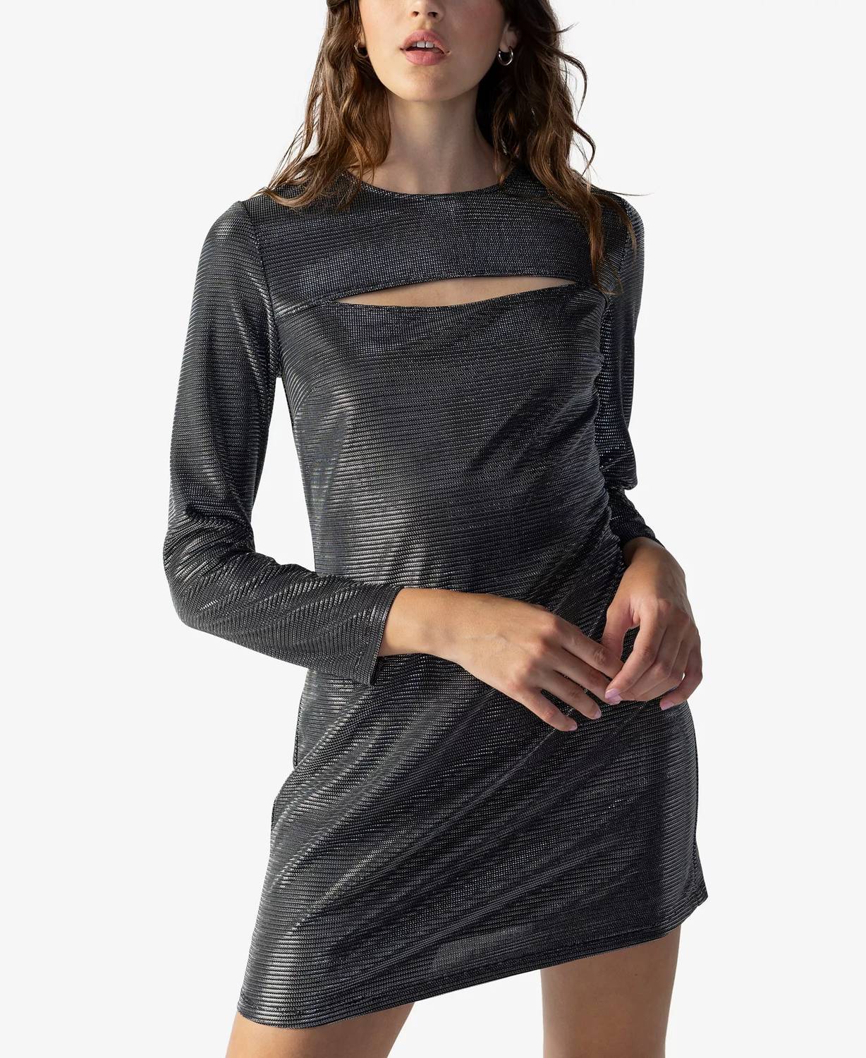 Sanctuary Shimmering Night Disco Cutout Metallic Mini Dress in black - women's dress
