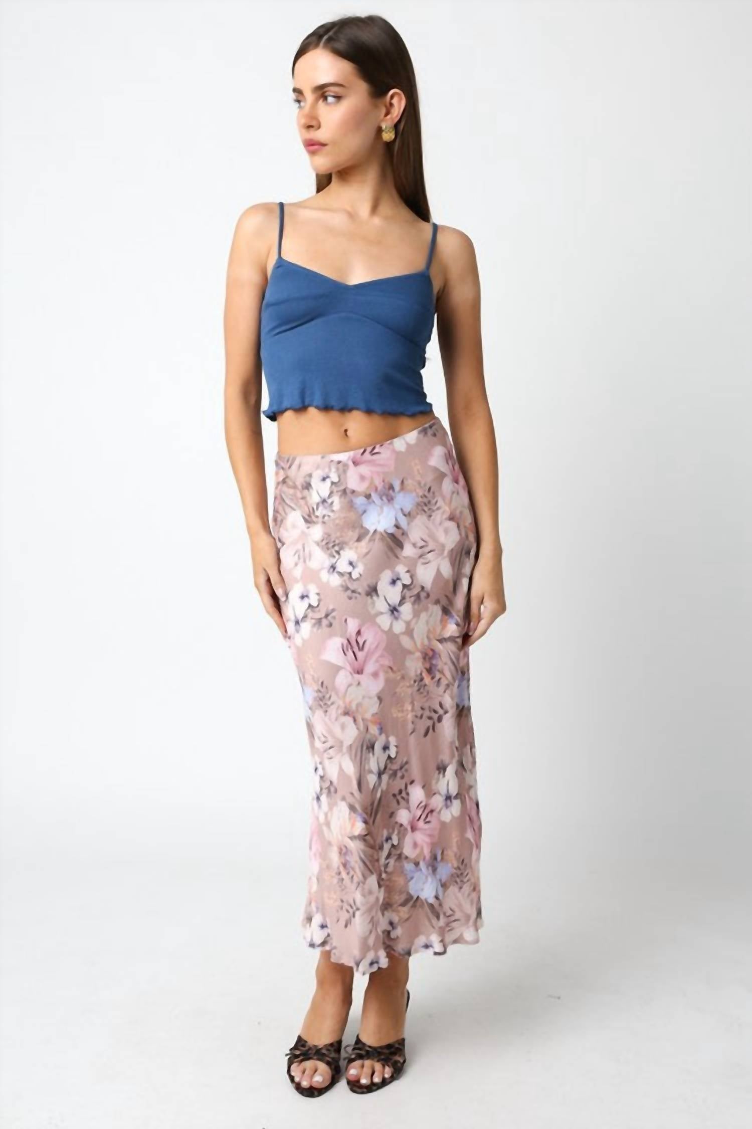 Olivaceous - Marina Floral Midi Skirt