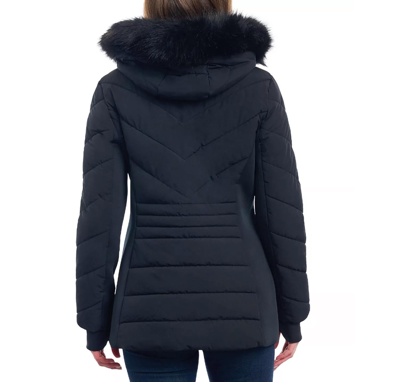 Michael Kors - Women's Chevron Faux Fur Hooded Coat