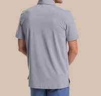 SOUTHERN TIDE Heather Performance Polo Shirt in slate grey - men's shirt - detail view